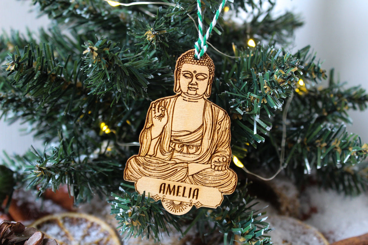 Personalised Yoga Christmas Ornament Buddhist Buddha Yogi Wood Custom Bauble Laser Engraved Rustic Wooden Name Personalised Decoration Irish