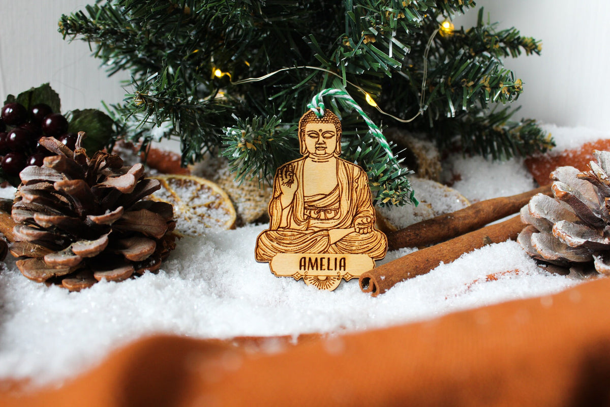 Personalised Yoga Christmas Ornament Buddhist Buddha Yogi Wood Custom Bauble Laser Engraved Rustic Wooden Name Personalised Decoration Irish