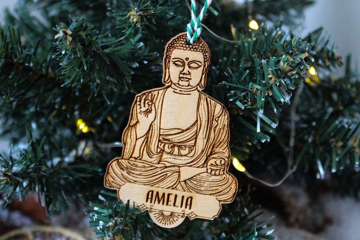 Personalised Yoga Christmas Ornament Buddhist Buddha Yogi Wood Custom Bauble Laser Engraved Rustic Wooden Name Personalised Decoration Irish