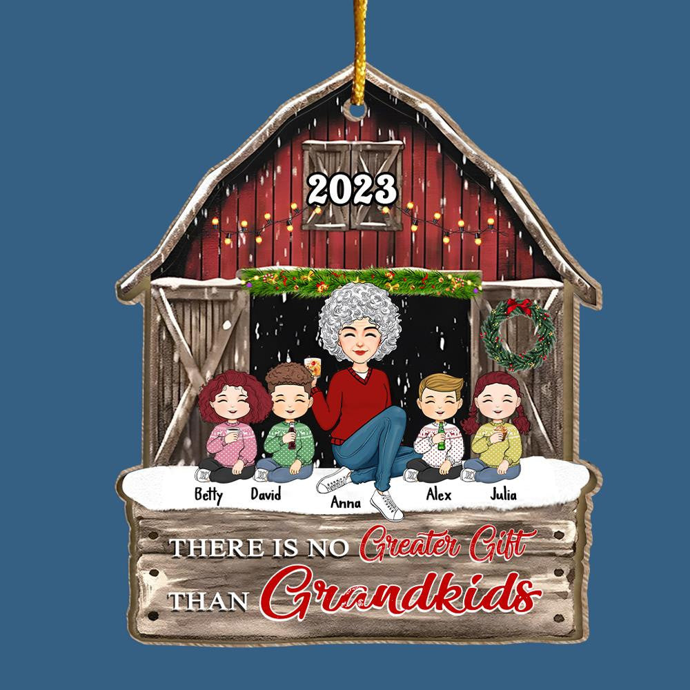 There Is No Greater Gift Than Grandkids Red Barn - Personalized Wooden Ornament