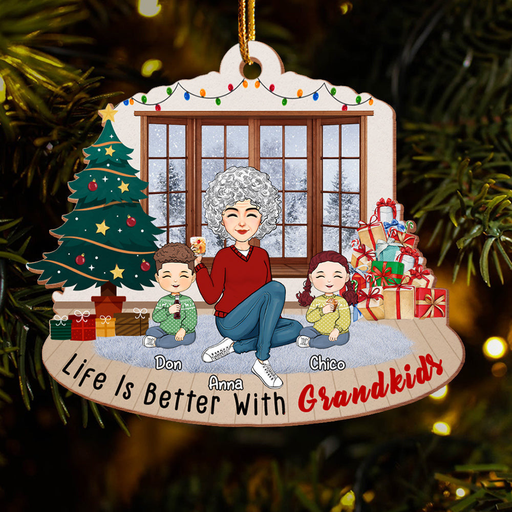 Life Is Better With Grandkids - Personalized Grandma Christmas Wooden Ornament
