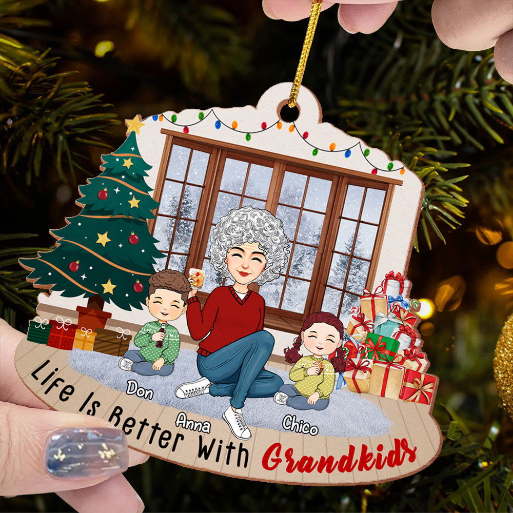 Life Is Better With Grandkids - Personalized Grandma Christmas Wooden Ornament