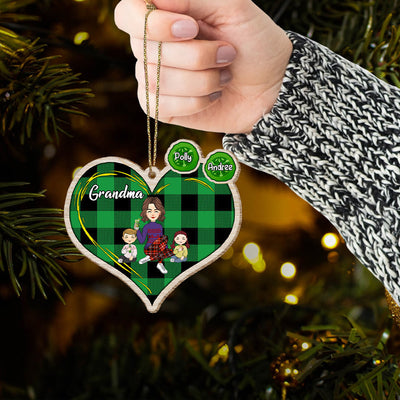 Grandma Grandkids Christmas Pickle Heart Personalized Wooden Ornament