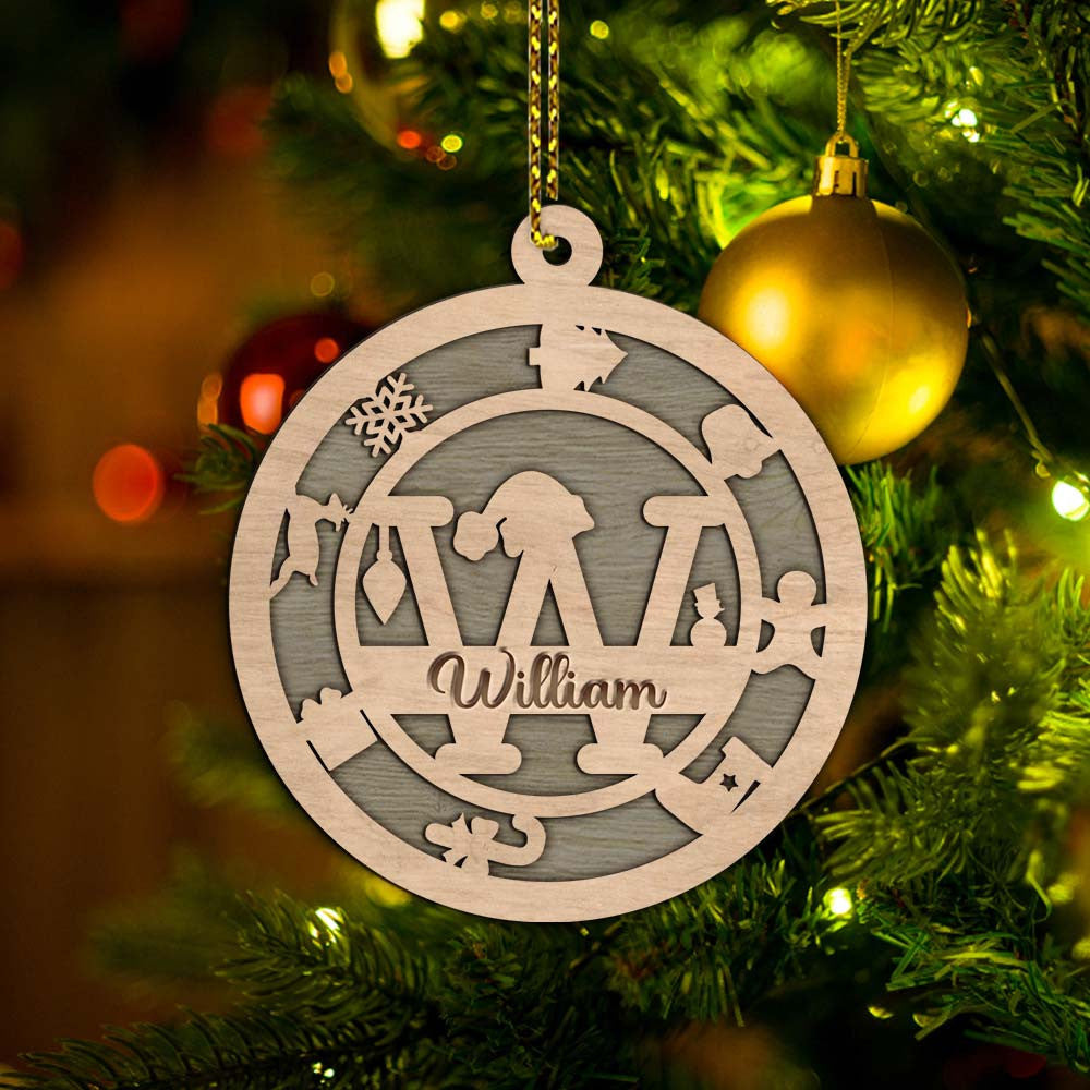 Personalized Christmas Alphabet Custom Name Wood 2 Layer Ornament Christmas Ornament