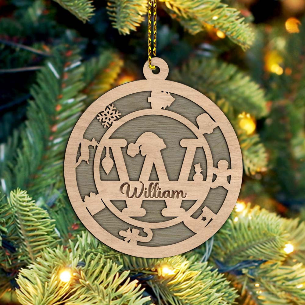 Personalized Christmas Alphabet Custom Name Wood 2 Layer Ornament Christmas Ornament