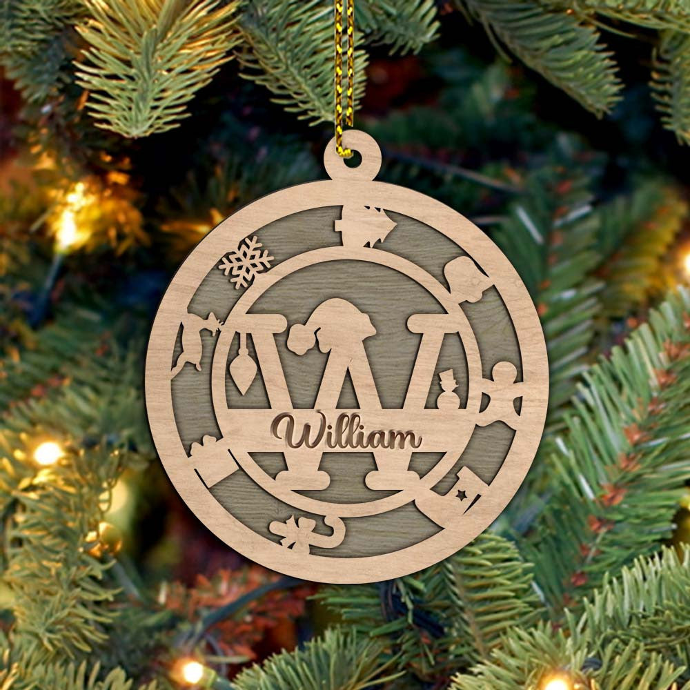 Personalized Christmas Alphabet Custom Name Wood 2 Layer Ornament Christmas Ornament