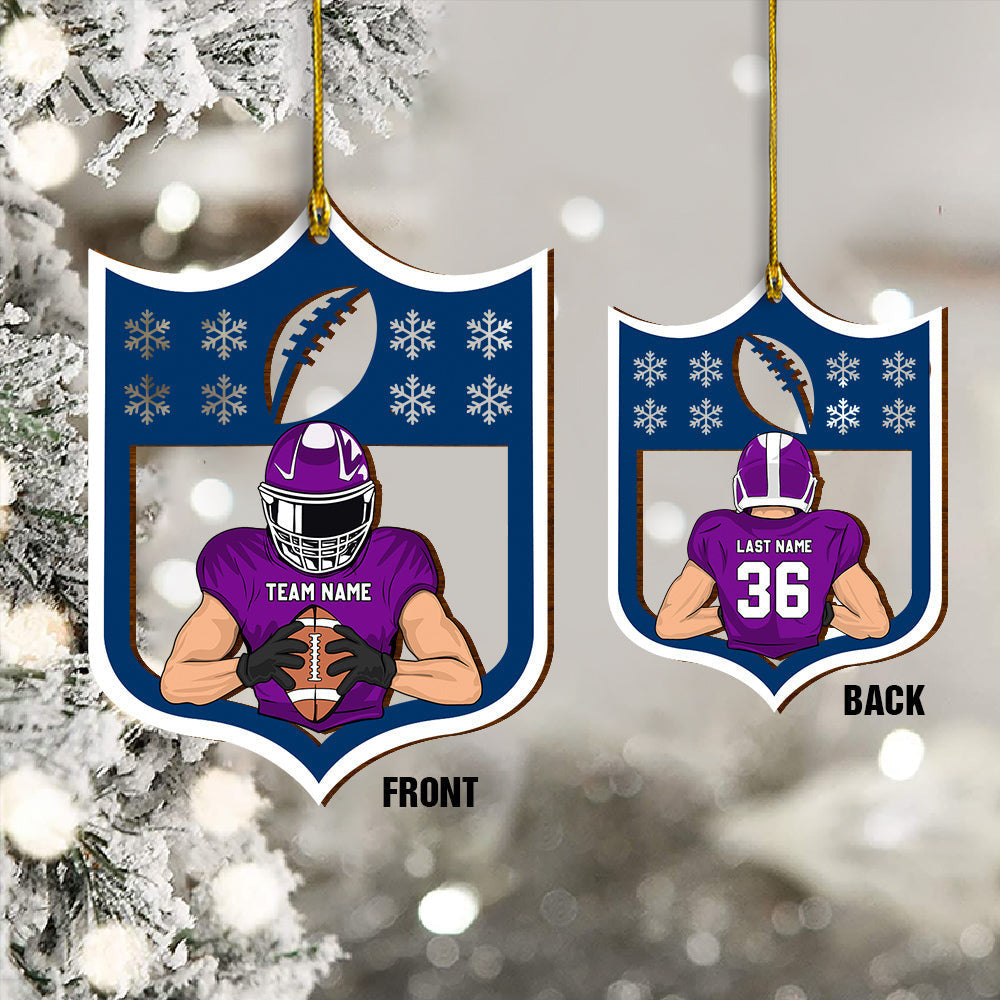 Personalized American Football Player Pose 2 Sided Shape Wood Ornament - Custom Ornaments Gift For Football Lovers