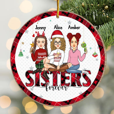 Besties By Heart - Bestie Personalized Custom Ornament - Wooden Round Shaped - Christmas Gift For Best Friends, Bff, Sisters
