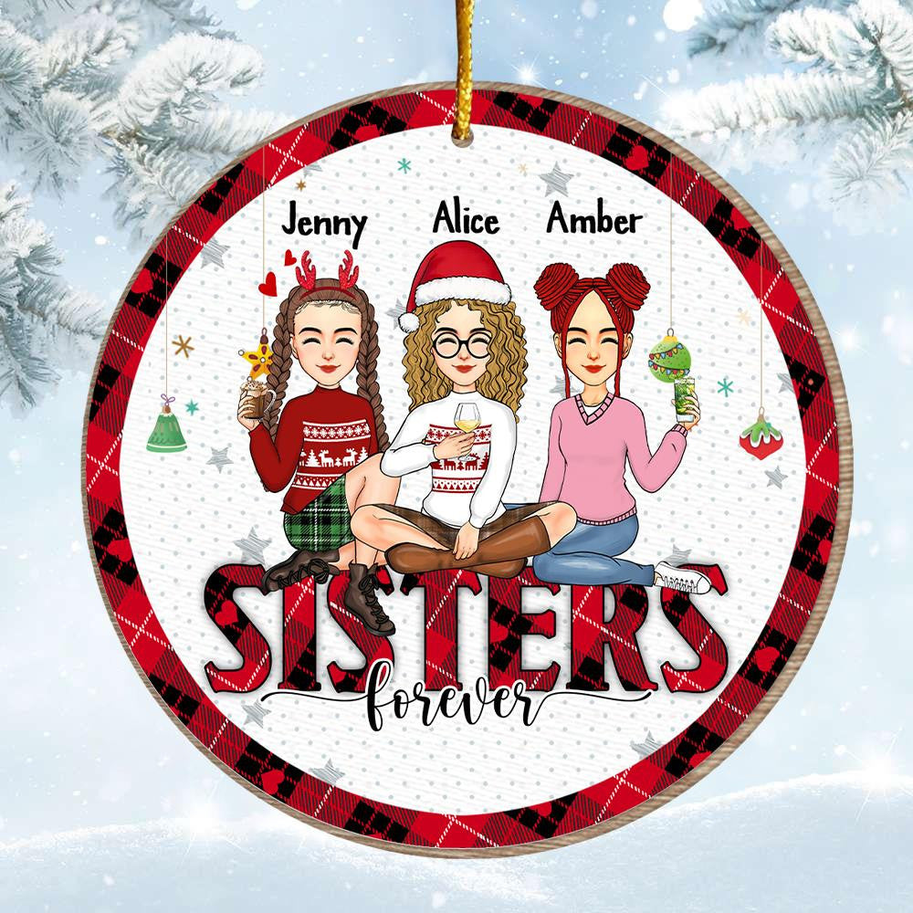 Besties By Heart - Bestie Personalized Custom Ornament - Wooden Round Shaped - Christmas Gift For Best Friends, Bff, Sisters