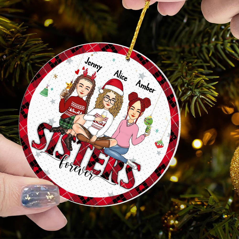 Besties By Heart - Bestie Personalized Custom Ornament - Wooden Round Shaped - Christmas Gift For Best Friends, Bff, Sisters