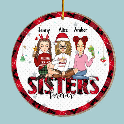 Besties By Heart - Bestie Personalized Custom Ornament - Wooden Round Shaped - Christmas Gift For Best Friends, Bff, Sisters