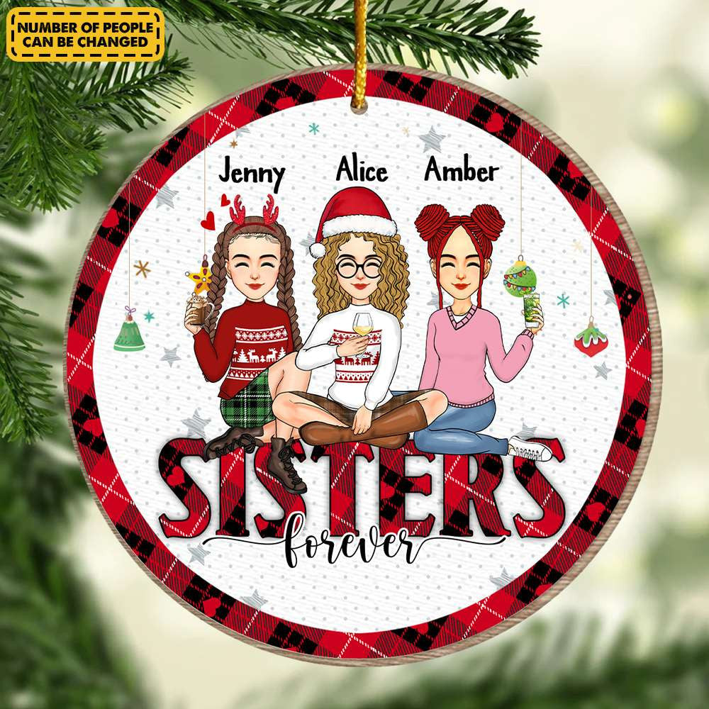 Besties By Heart - Bestie Personalized Custom Ornament - Wooden Round Shaped - Christmas Gift For Best Friends, Bff, Sisters