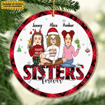 Besties By Heart - Bestie Personalized Custom Ornament - Wooden Round Shaped - Christmas Gift For Best Friends, Bff, Sisters