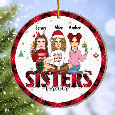 Besties By Heart - Bestie Personalized Custom Ornament - Wooden Round Shaped - Christmas Gift For Best Friends, Bff, Sisters