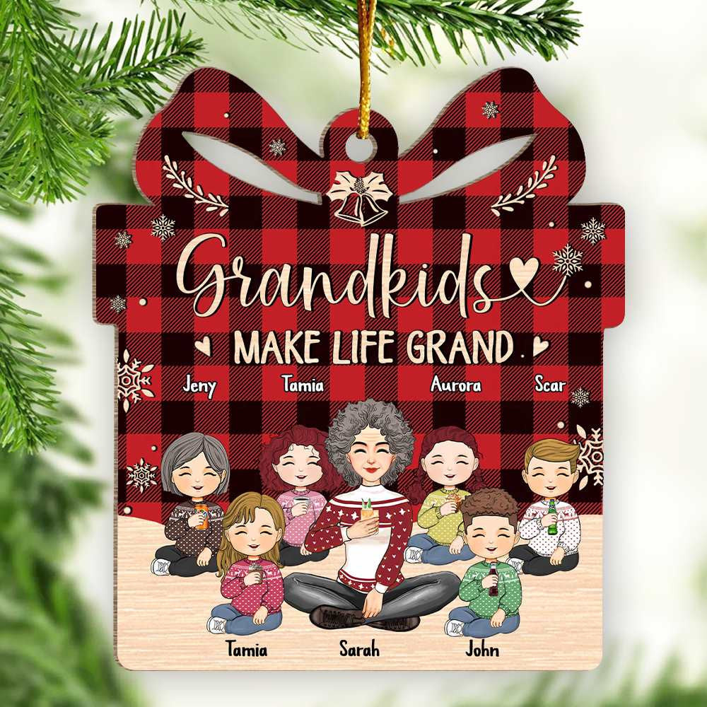 Grandkids Make Life Grand Personalized Wooden Ornament