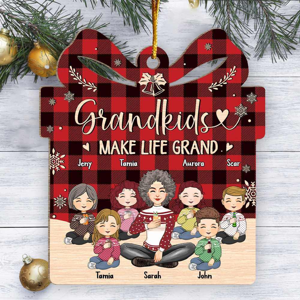 Grandkids Make Life Grand Personalized Wooden Ornament