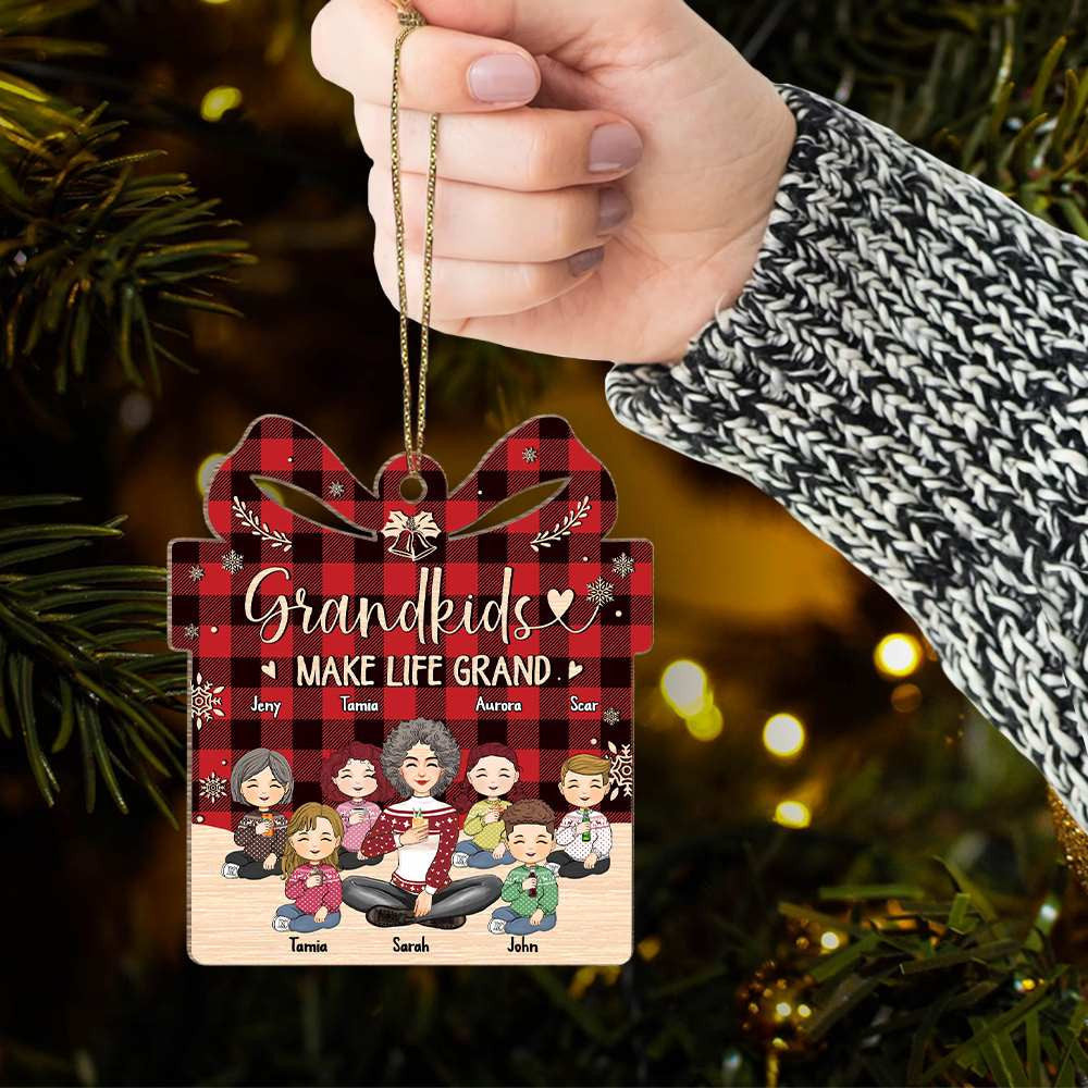Grandkids Make Life Grand Personalized Wooden Ornament