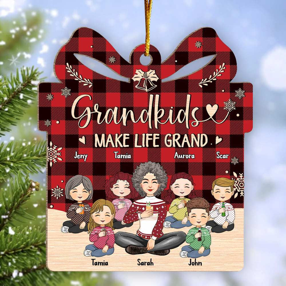 Grandkids Make Life Grand Personalized Wooden Ornament