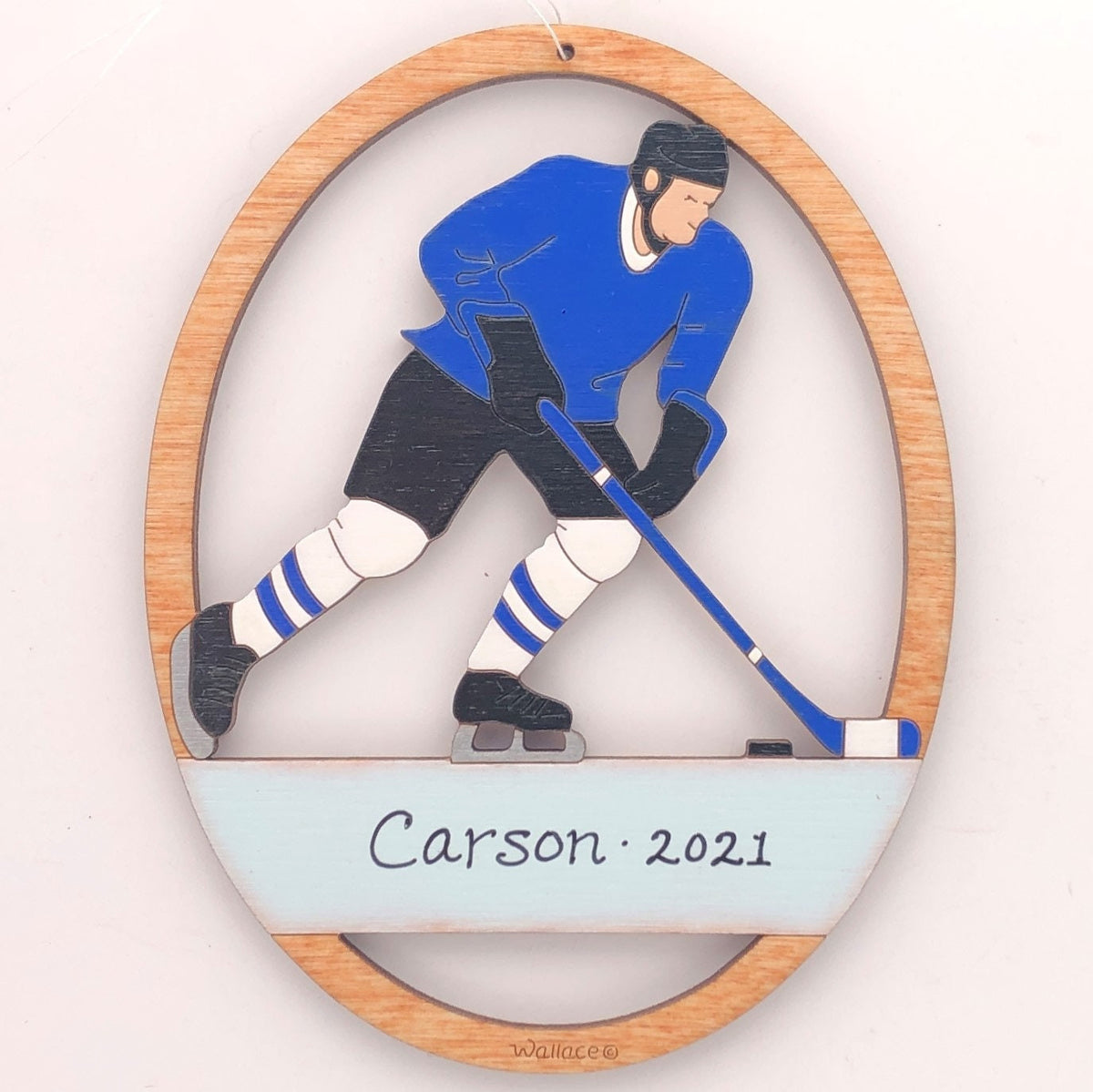 Personalized Hockey Christmas Ornament For Boy With Custom Colors-Wood, Laser Cut Wood Hanging Ornament
