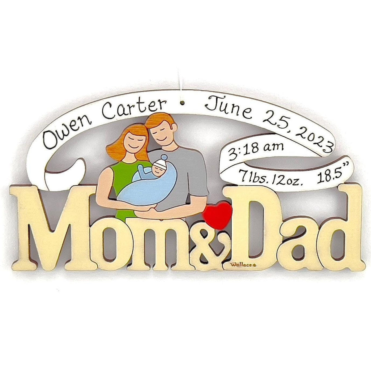 Personalized Parents With New Baby Christmas Ornament - Wood, Laser Cut Wood Hanging Ornament