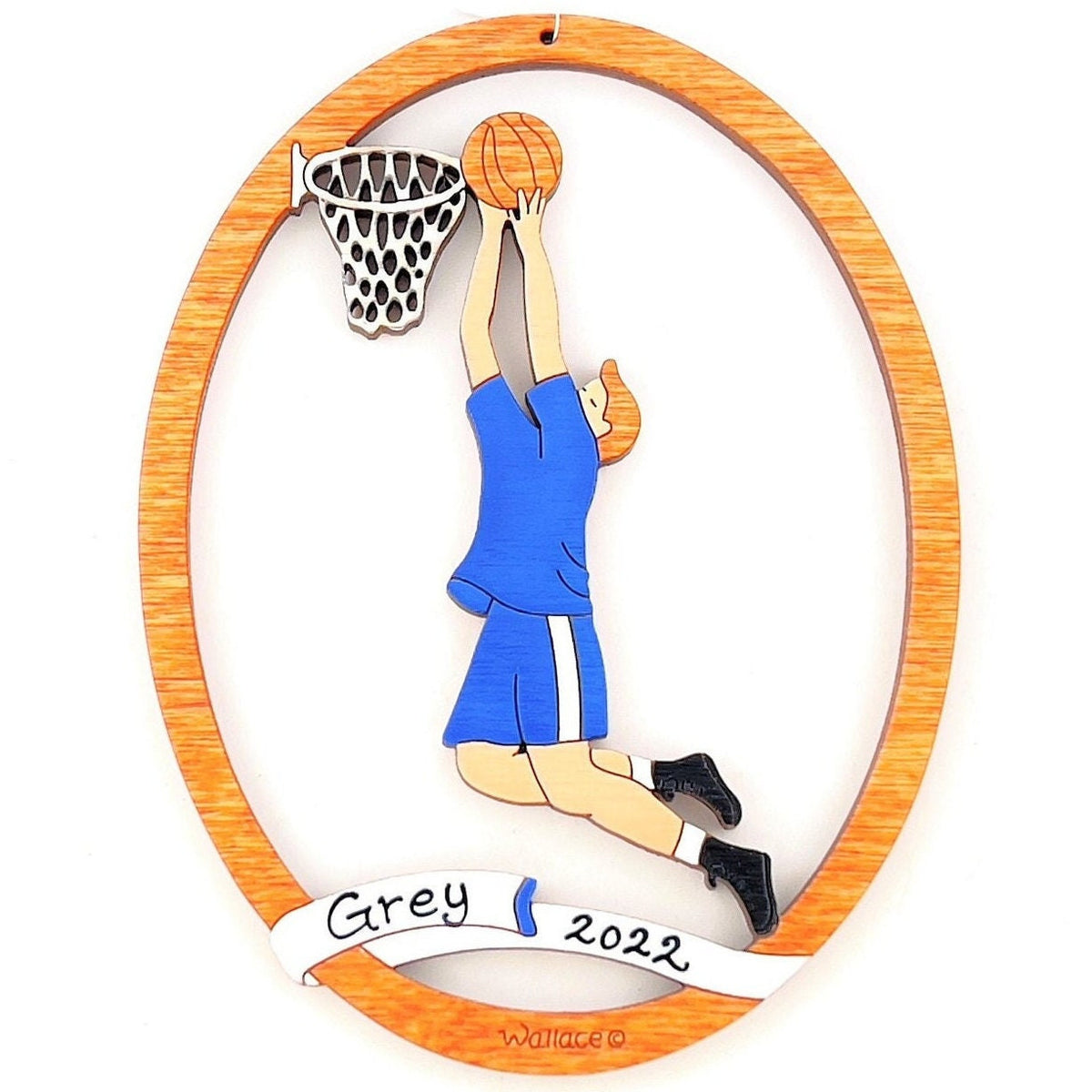 Personalized Basketball Christmas Ornament For Boy With Custom Colors -Wood, Laser Cut Wood Hanging Ornament