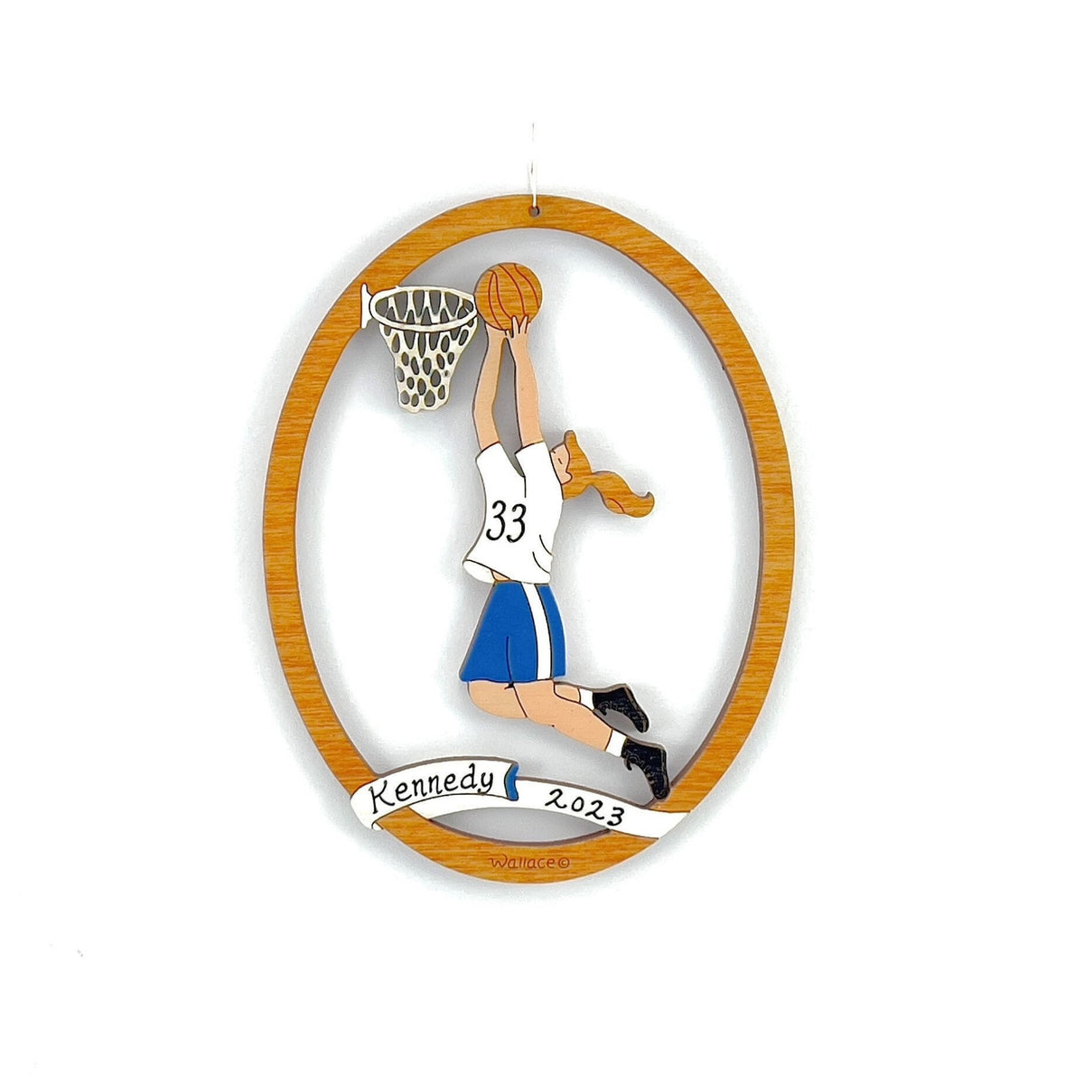 Personalized Basketball Christmas Ornament For Girl With Custom Colors -Wood, Laser Cut Wood Hanging Ornament