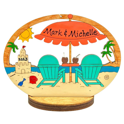 Personalized Beach Scene Vacation Christmas Ornament-Wood, Laser Cut Wood Hanging Ornament
