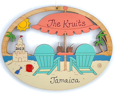 Personalized Beach Scene Vacation Christmas Ornament-Wood, Laser Cut Wood Hanging Ornament