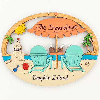 Personalized Beach Scene Vacation Christmas Ornament-Wood, Laser Cut Wood Hanging Ornament