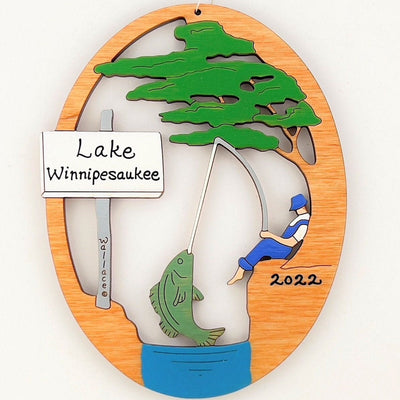 Personalized Fishing Hole Ornament Christmas Ornament - Wood, Laser Cut Wood Hanging Ornament