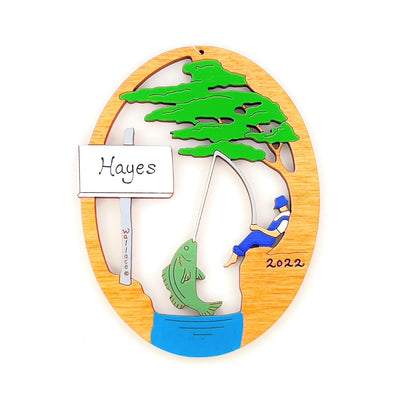 Personalized Fishing Hole Ornament Christmas Ornament - Wood, Laser Cut Wood Hanging Ornament