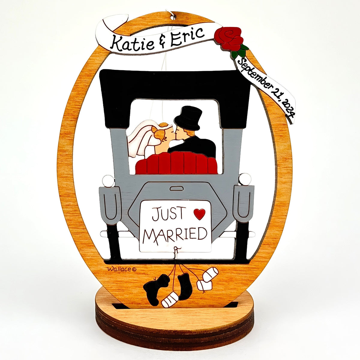 Personalized Wedding Bride And Groom Just Married Christmas Ornament- Wood, Laser Cut Wood Hanging Ornament