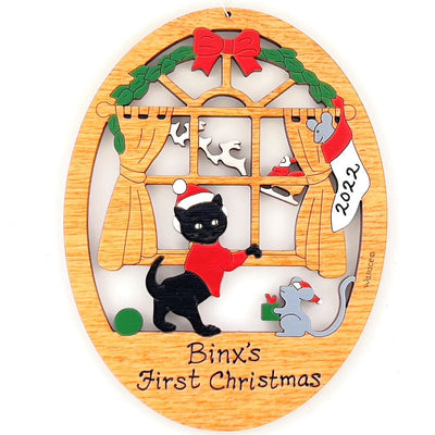 Personalized Cat Christmas Ornament-Wood, Laser Cut Wood Hanging Ornament