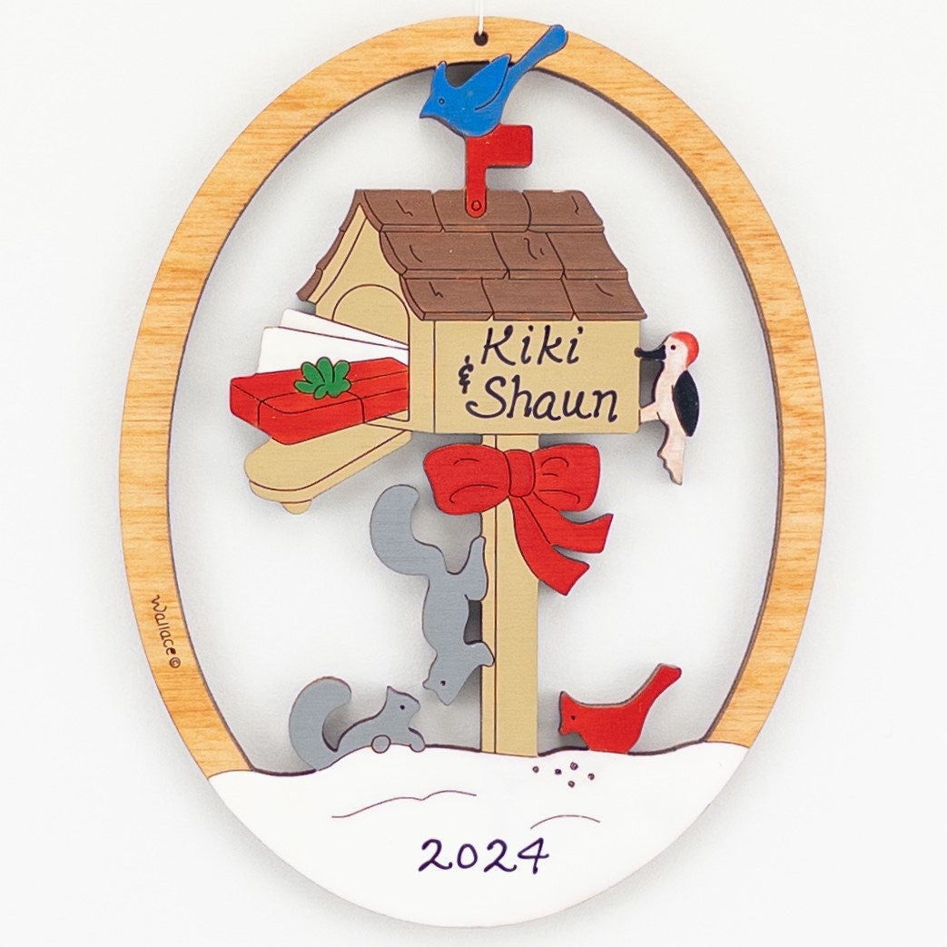 Personalized Mailbox Christmas Ornament-Wood, Laser Cut Wood Hanging Ornament