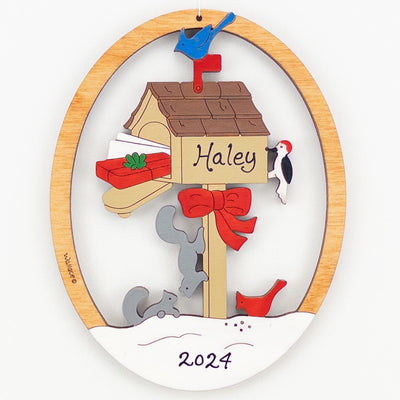 Personalized Mailbox Christmas Ornament-Wood, Laser Cut Wood Hanging Ornament