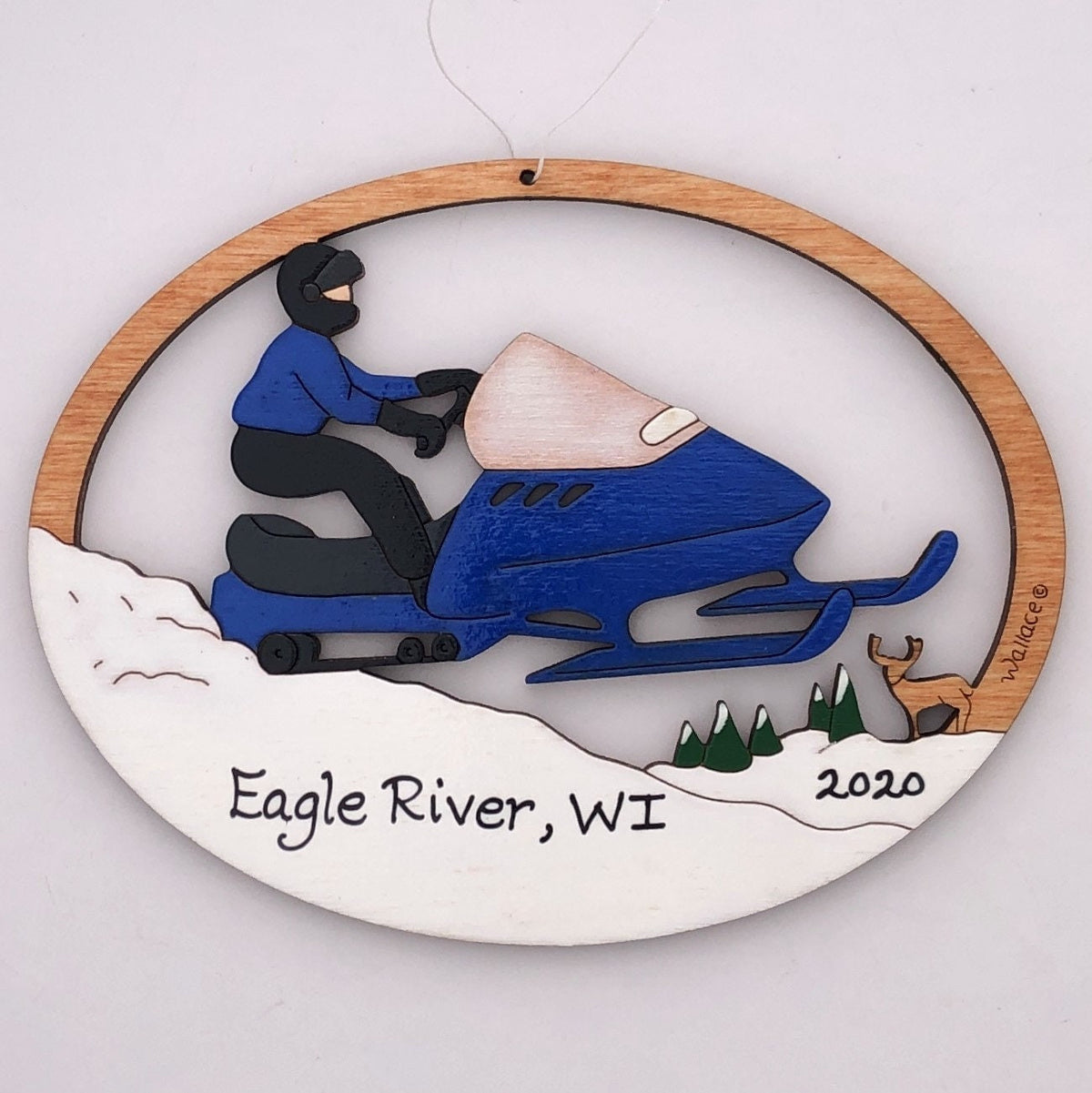 Personalized Snowmobile Christmas Ornament-Wood, Laser Cut Wood Hanging Ornament