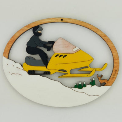 Personalized Snowmobile Christmas Ornament-Wood, Laser Cut Wood Hanging Ornament