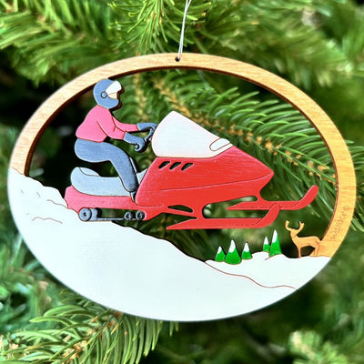 Personalized Snowmobile Christmas Ornament-Wood, Laser Cut Wood Hanging Ornament