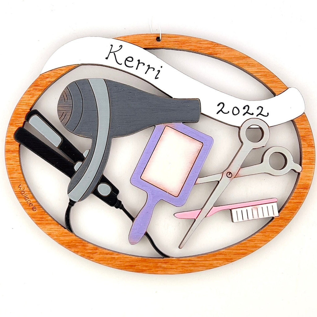 Personalized Hair Stylist Salon Christmas Ornament - Wood, Laser Cut Wood Hanging Ornament