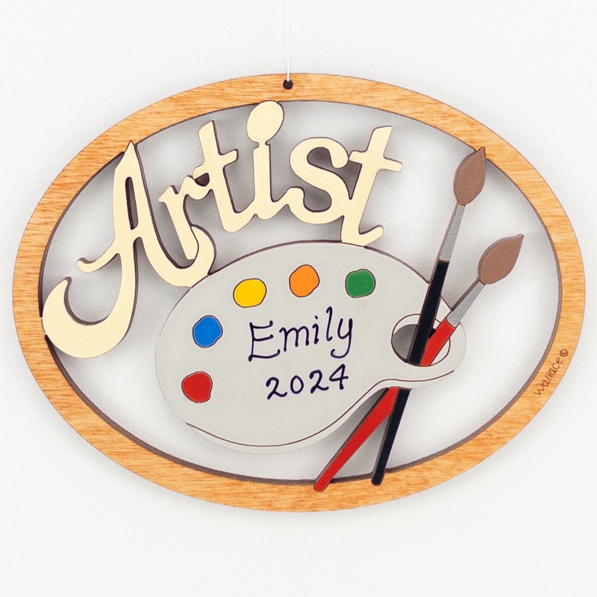 Personalized Artist Christmas Ornament-Wood, Laser Cut Wood Hanging Ornament