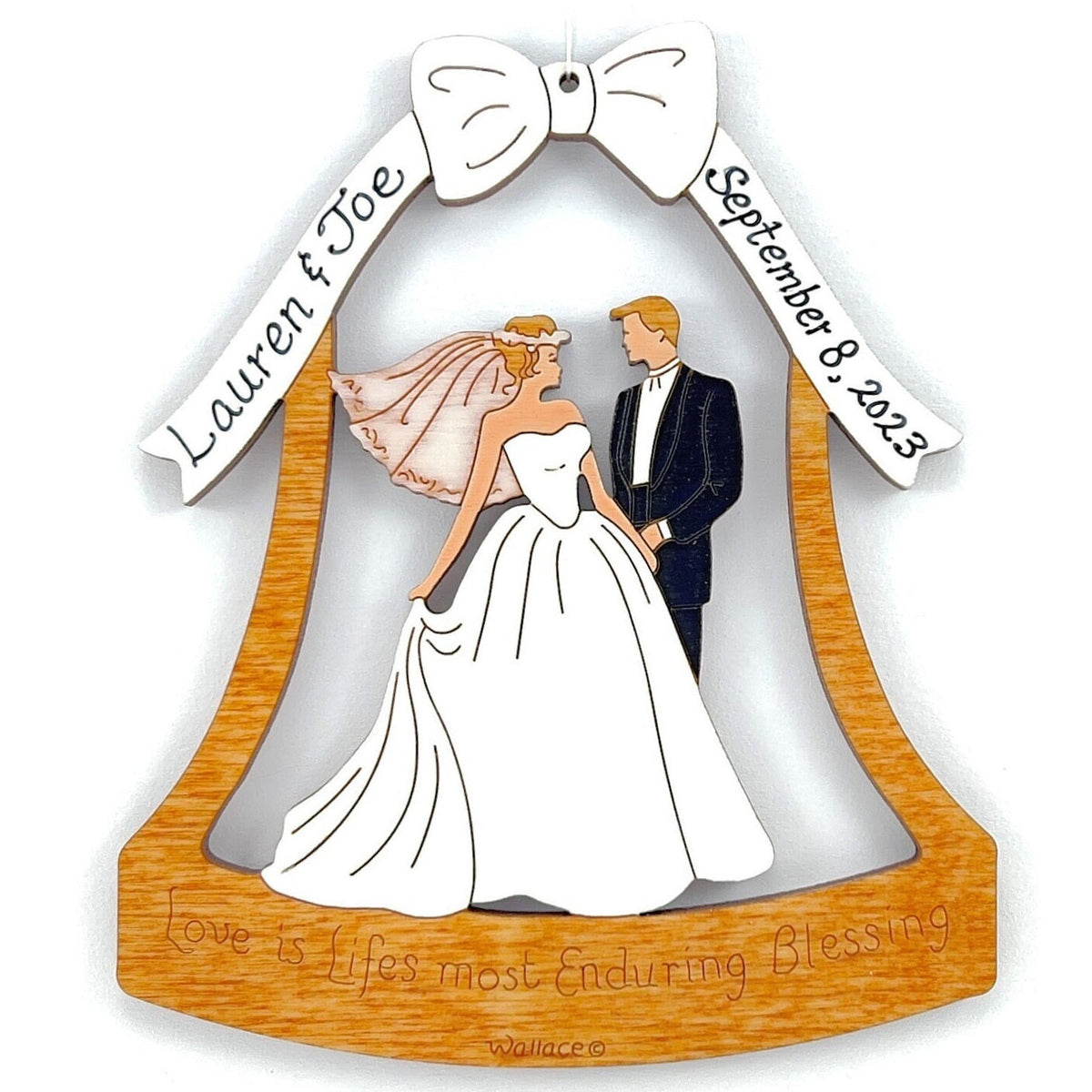 Personalized Wedding Couple Bride And Groom Bell Christmas Ornament- Wood, Laser Cut Wood Hanging Ornament