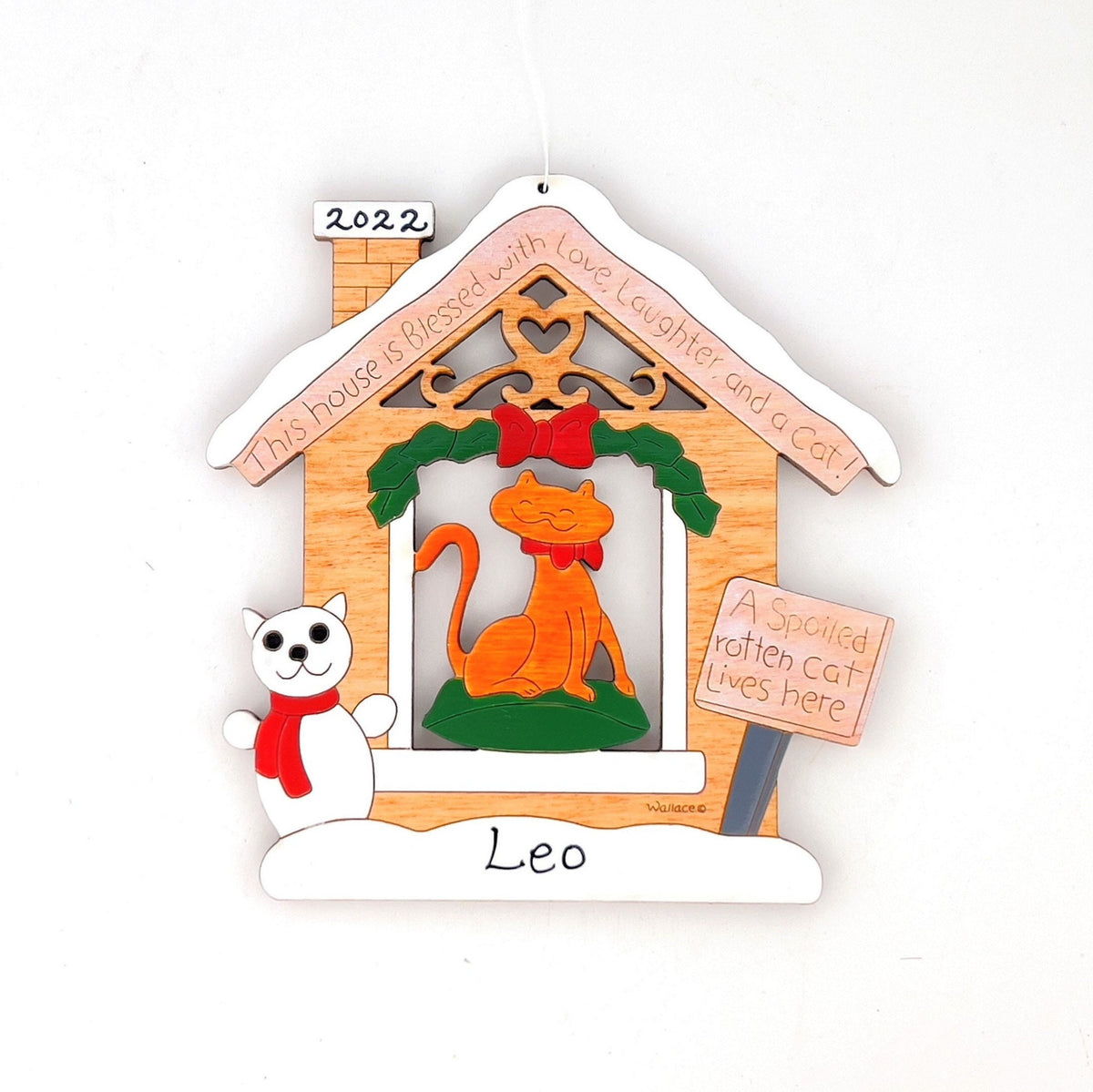 Personalized Spoiled Cat Christmas Ornament-Wood, Laser Cut Wood Hanging Ornament