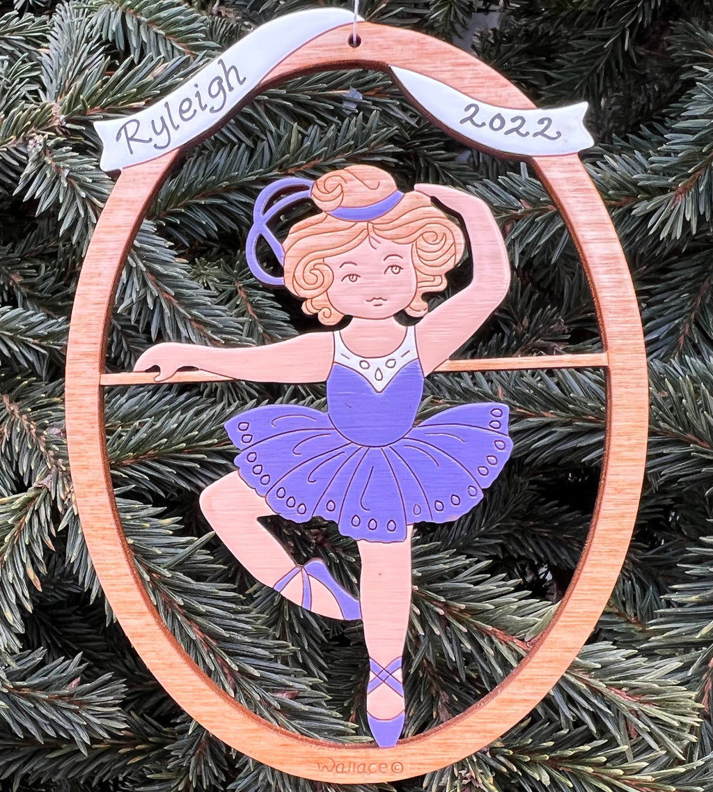 Personalized Ballet Dancer Christmas Ornament-Wood, Laser Cut Wood Hanging Ornament