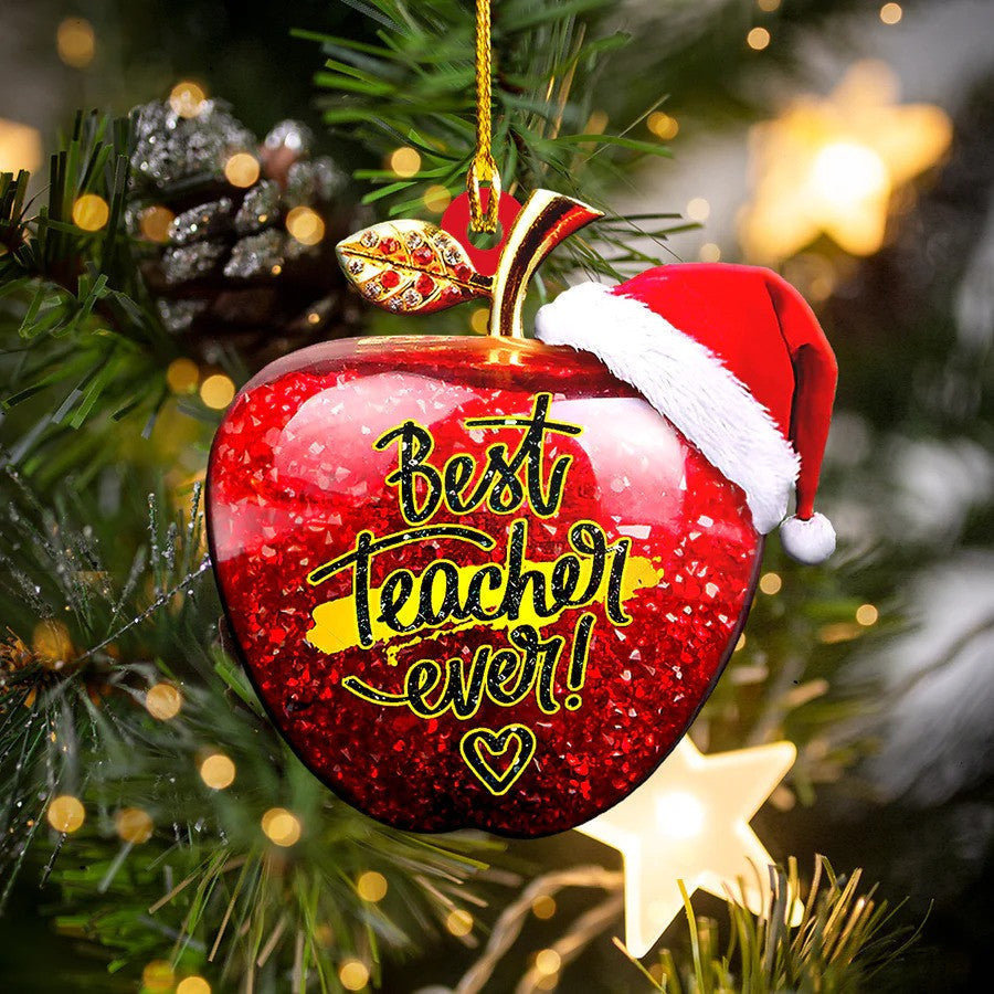 Best Teacher Ever Ornament - Perfect Gift For Educators | Teacher Christmas Tree Decoration