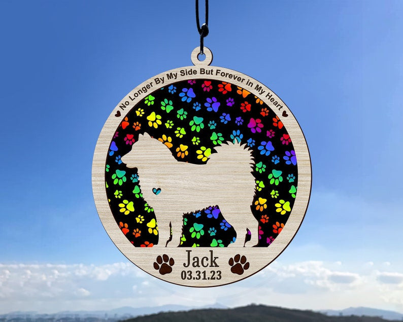 Dog Memorial Suncatcher, Rainbow Bridge, Pet Memorial Suncatcher, Loss Of Pet Sympathy Gift, Handmade Custom Name Dog Decor