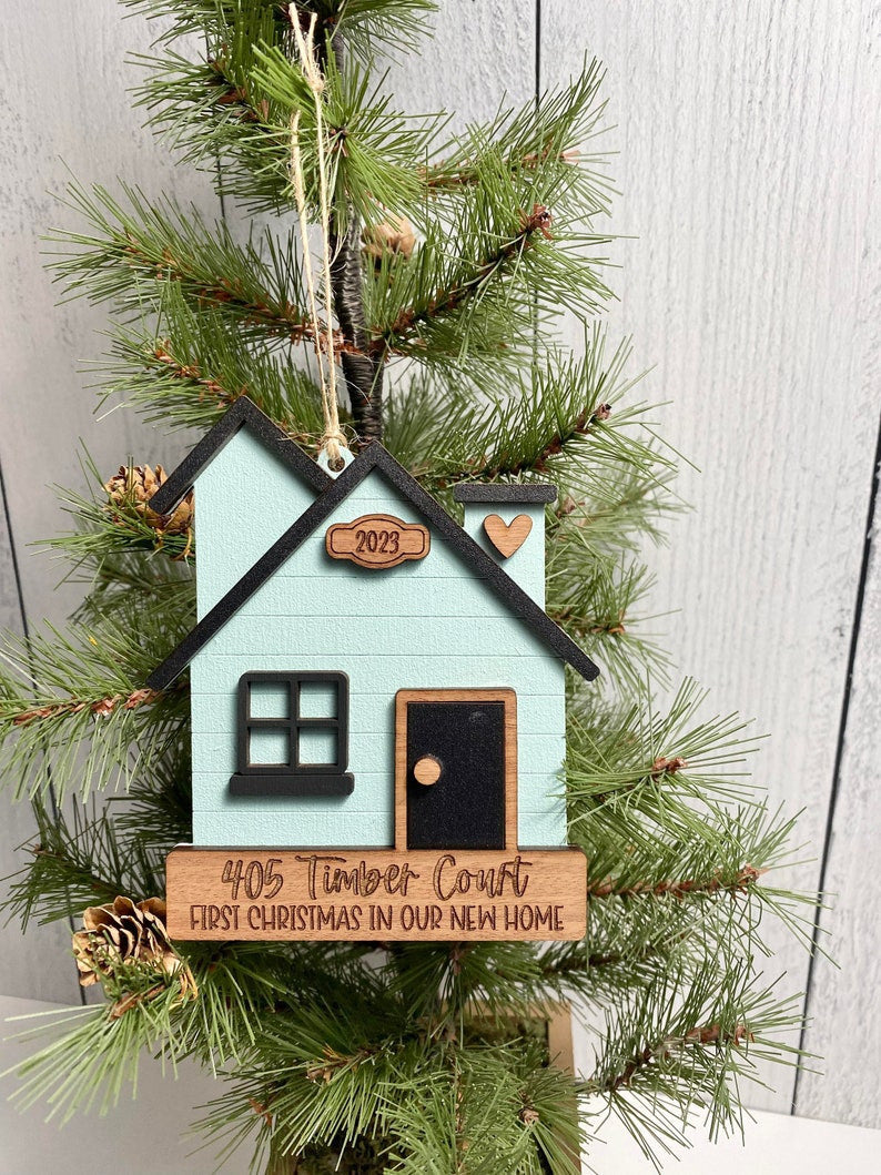 Our First Home Christmas Ornament, Personalized Christmas Ornament, New Home Gift, Cute House Ornament, 3D Wood Ornament