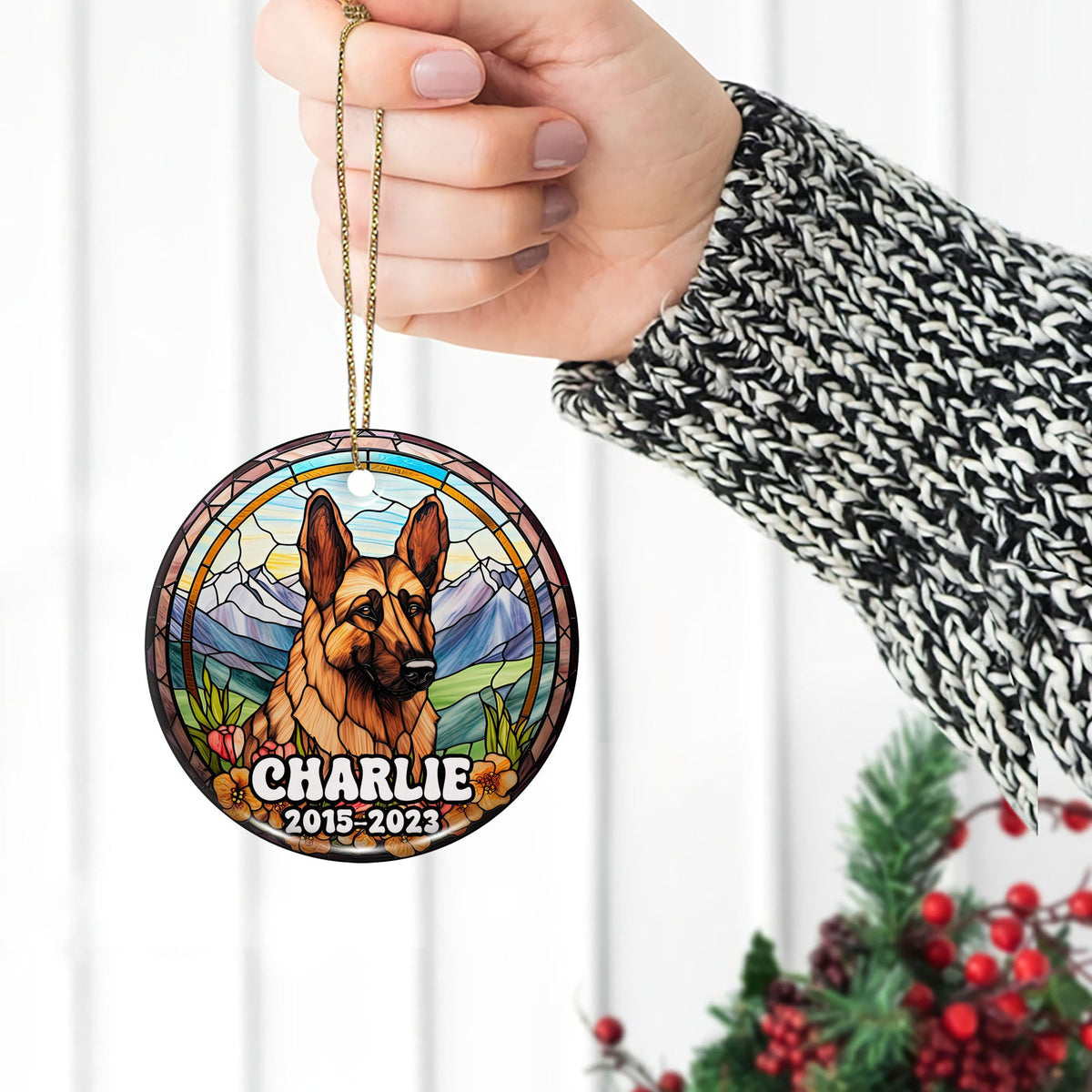 German Shepherd Ornaments For Christmas Tree Custom Dog Circle Ceramic Ornaments, Dog Christmas Ornaments, Christmas Ornaments For Dog Lover