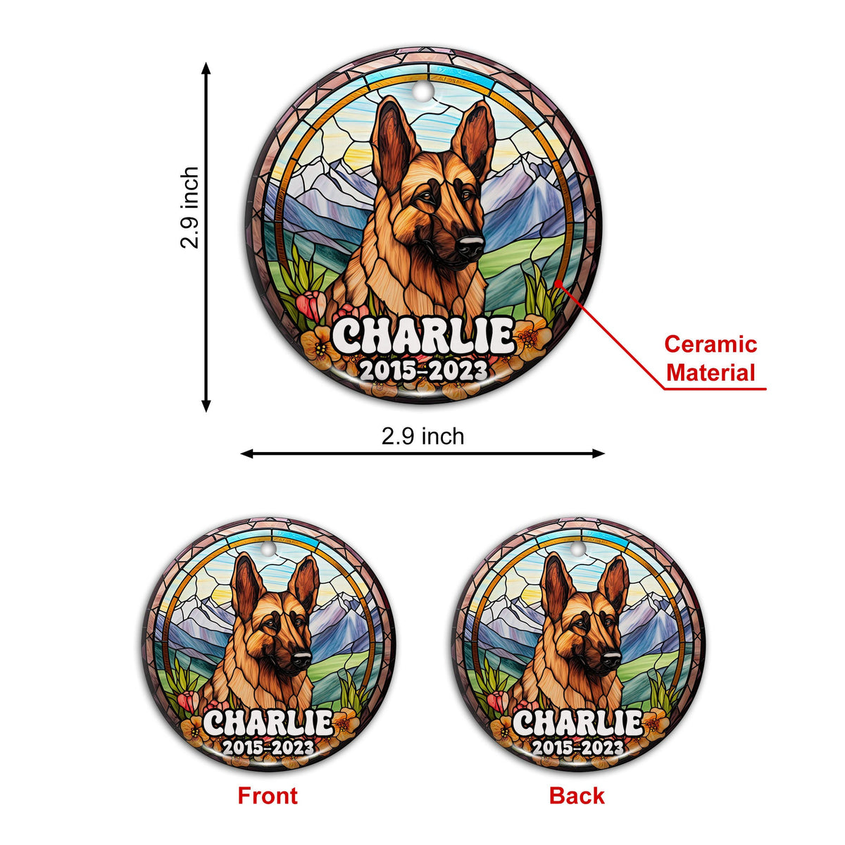 German Shepherd Ornaments For Christmas Tree Custom Dog Circle Ceramic Ornaments, Dog Christmas Ornaments, Christmas Ornaments For Dog Lover
