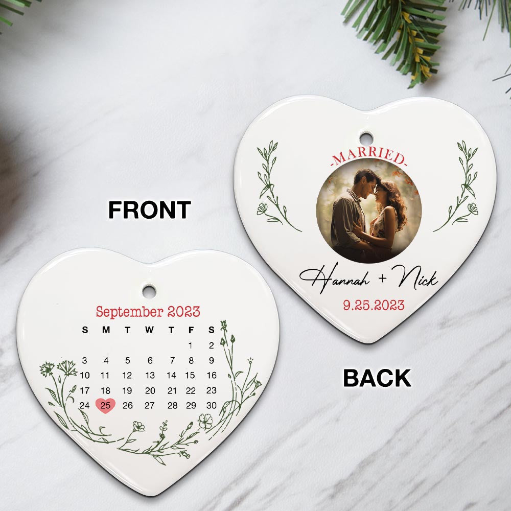 Engaged Christmas Ceramic Ornaments Custom Names, Date And Photo, Hanging Decorations