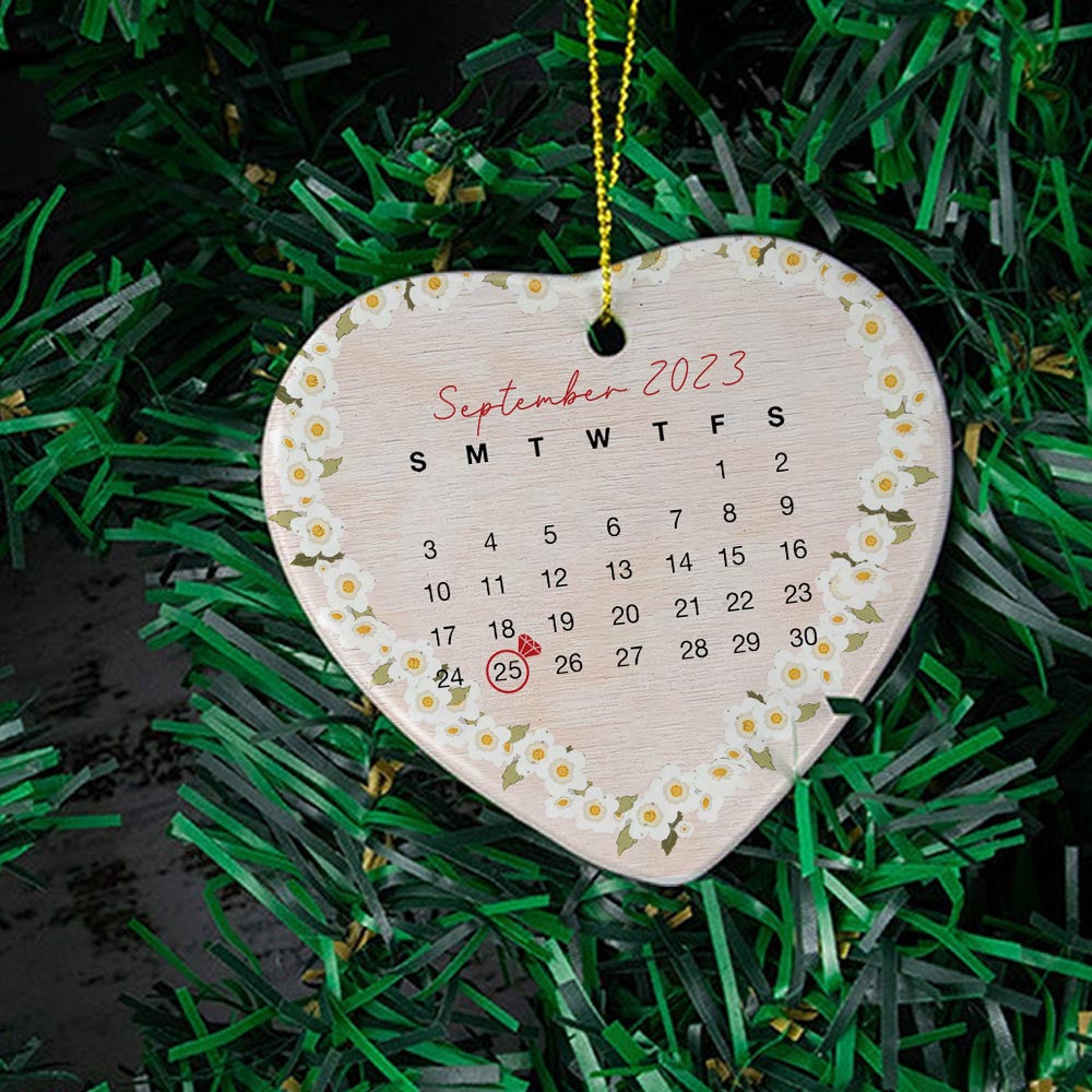 Engaged Christmas Ceramic Ornaments Custom Names, Date And Photo, Hanging Decorations